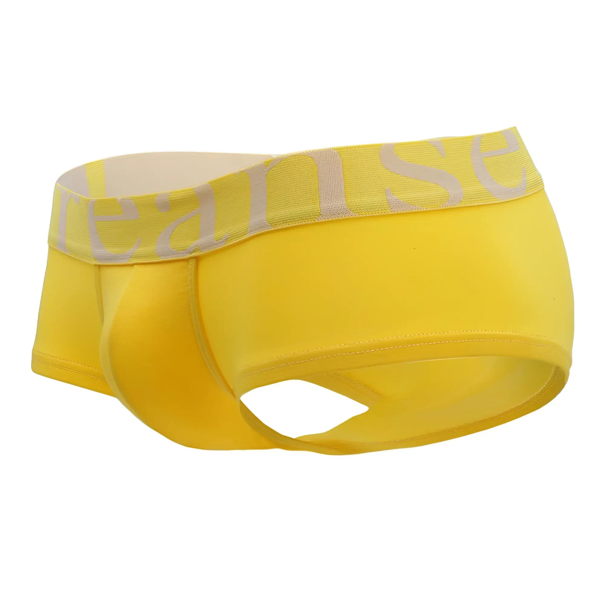 Bright yellow doreanse 1779-ylw pouch mini trunk briefs with light gray logo band for comfortable support