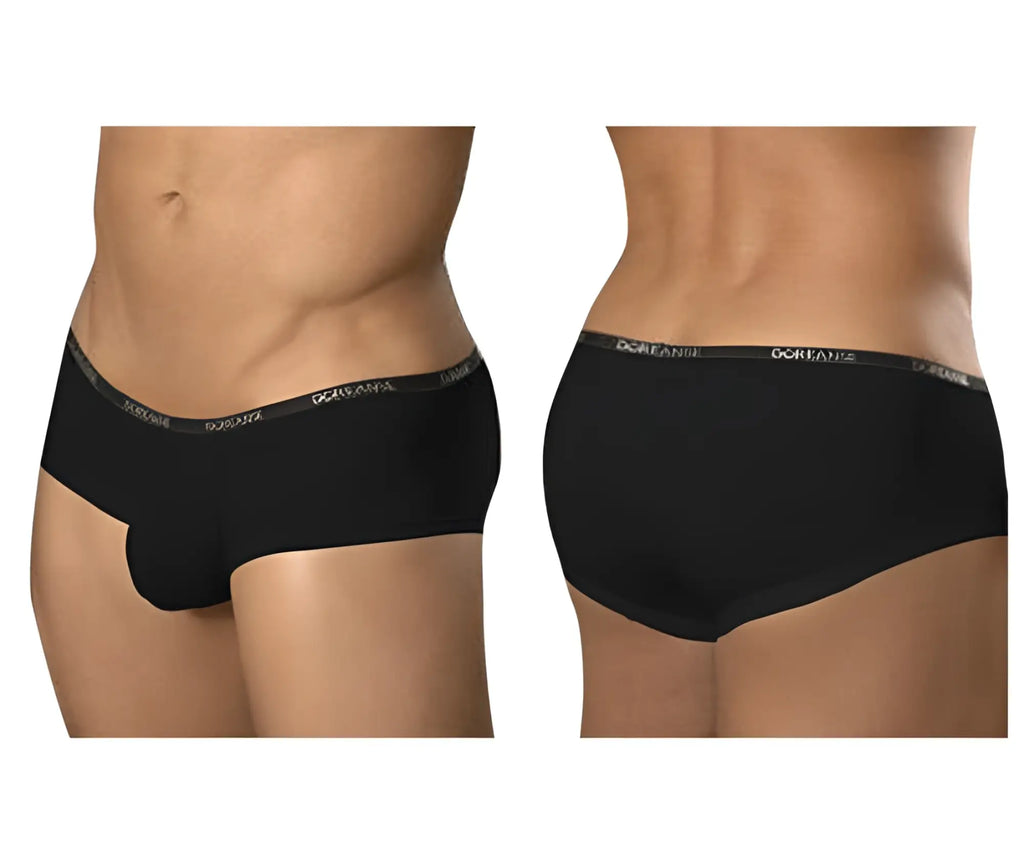 Black doreanse 1781-BLK naked mini trunk briefs with subtle elastic waistband and white brand name lettering