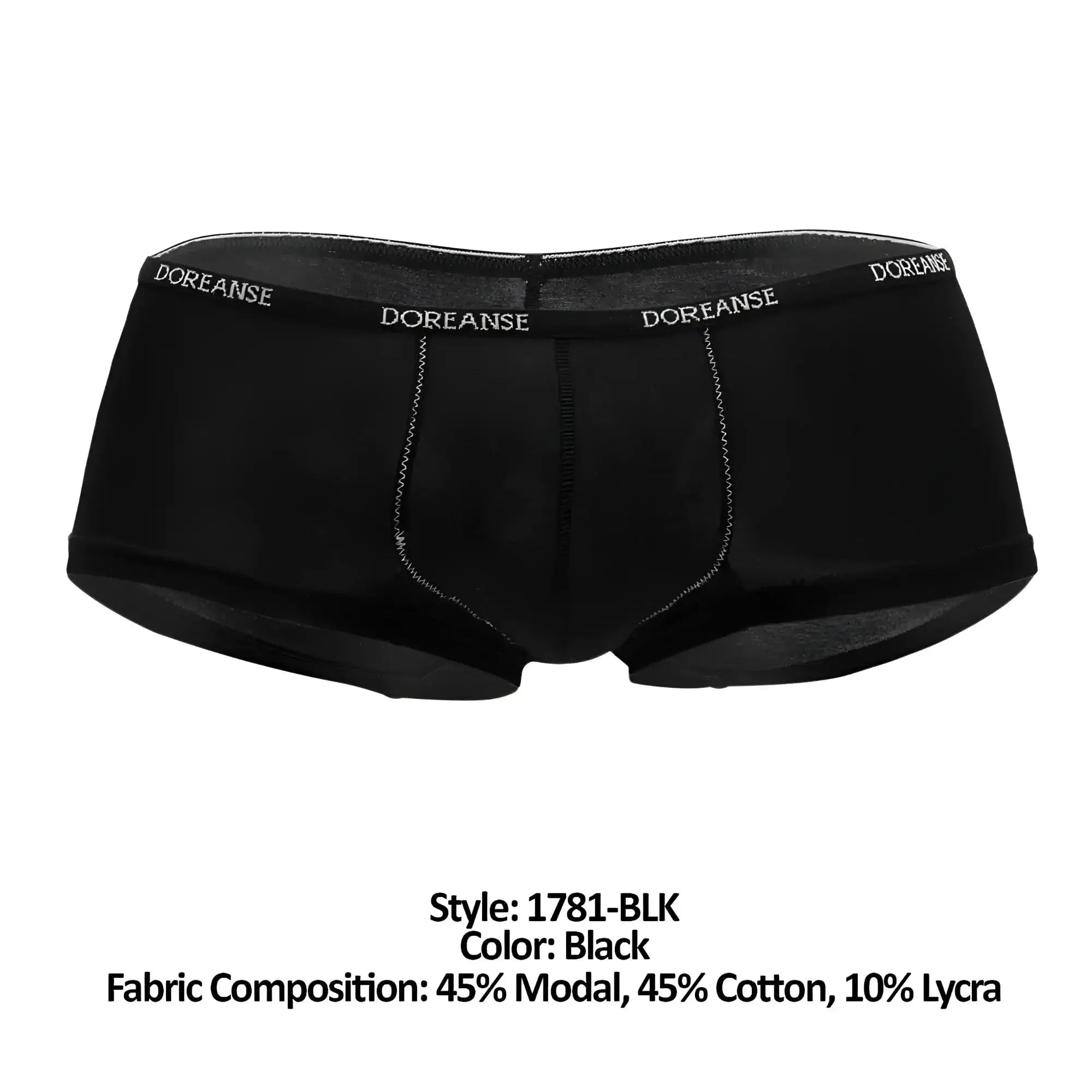 Black Doreanse 1781-BLK naked mini trunk briefs with subtle white logo trim and reinforced stitching details
