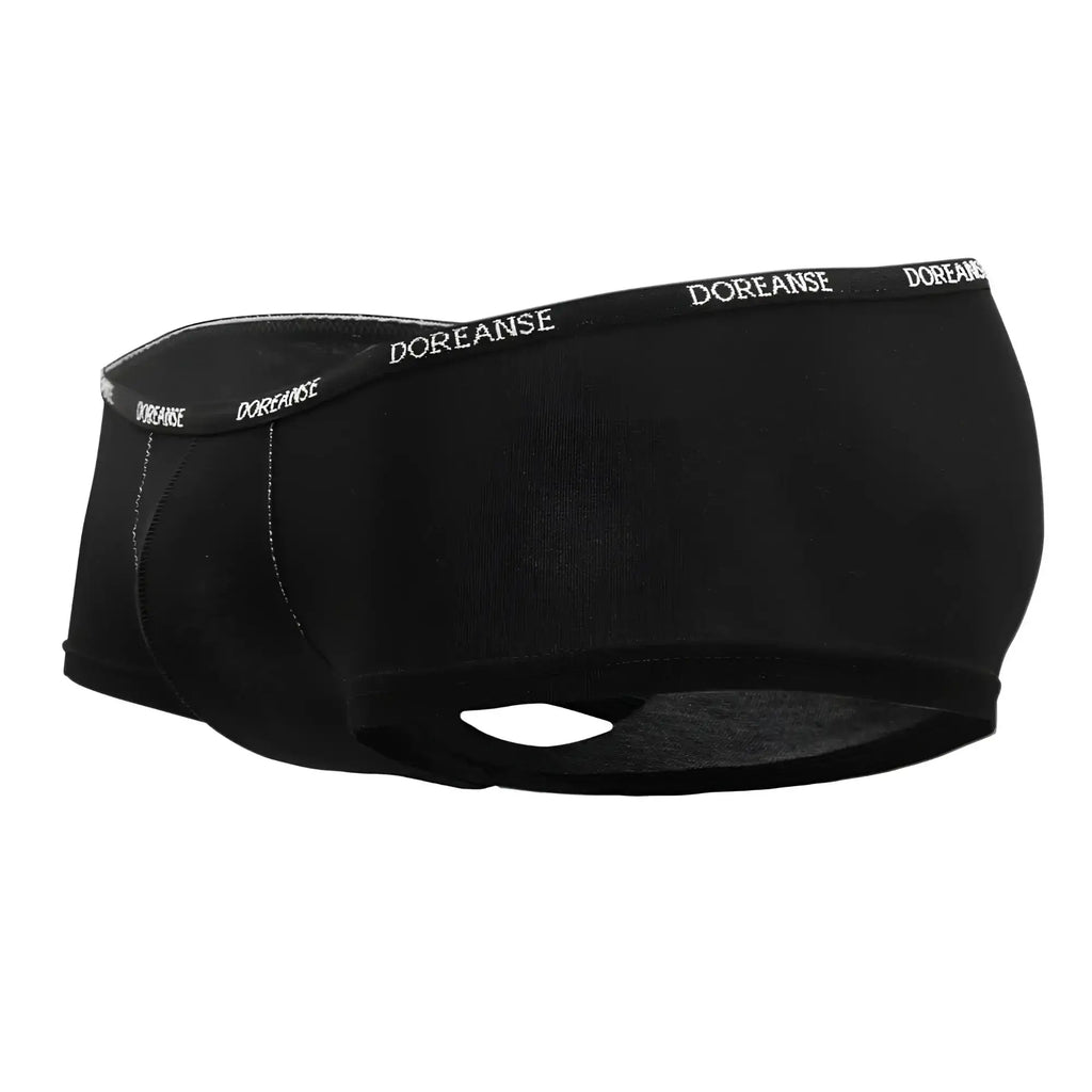 Black doreanse 1781-blk naked mini trunk briefs with subtle textured fabric and white logo waistband trim
