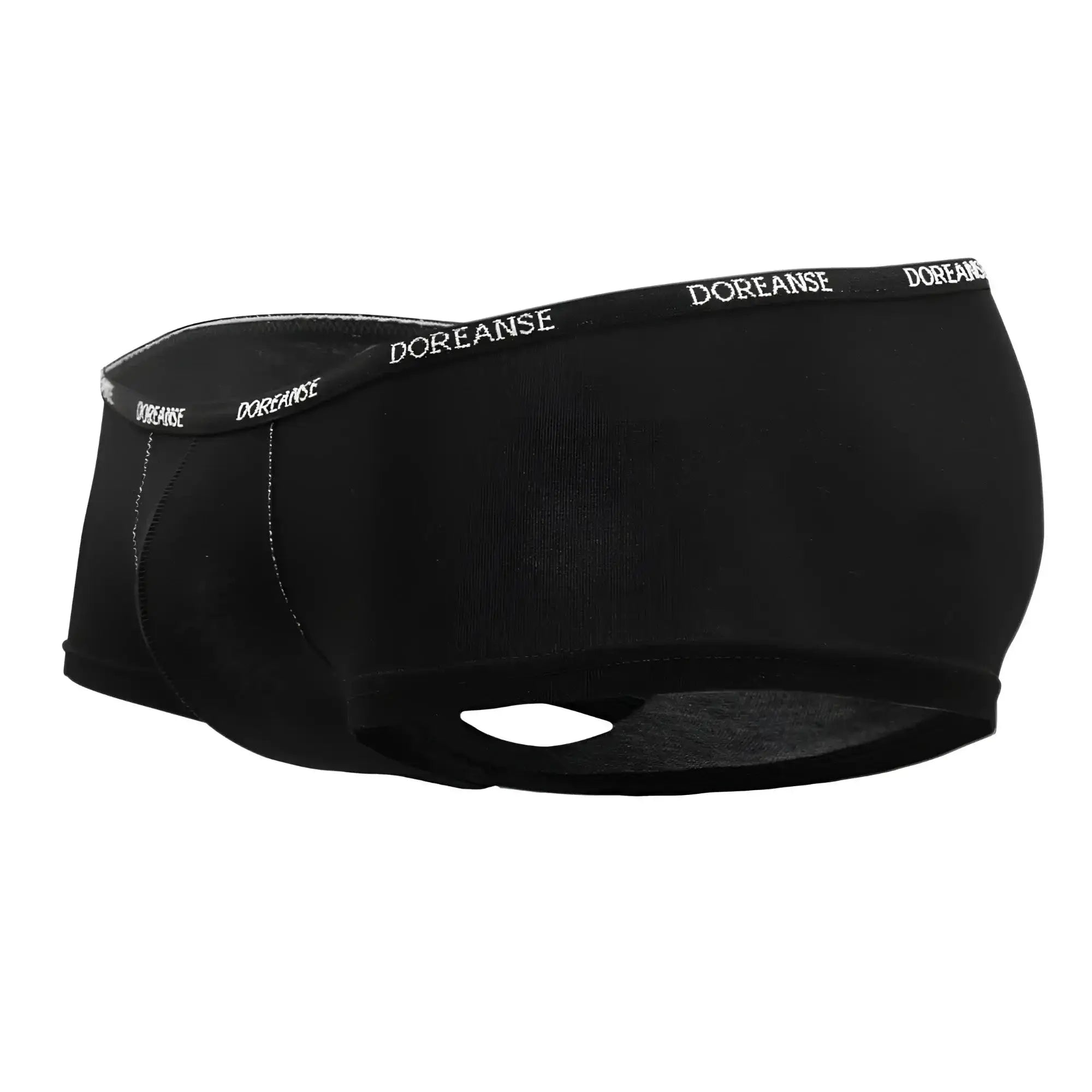 Black doreanse 1781-blk naked mini trunk briefs with subtle textured fabric and white logo waistband trim