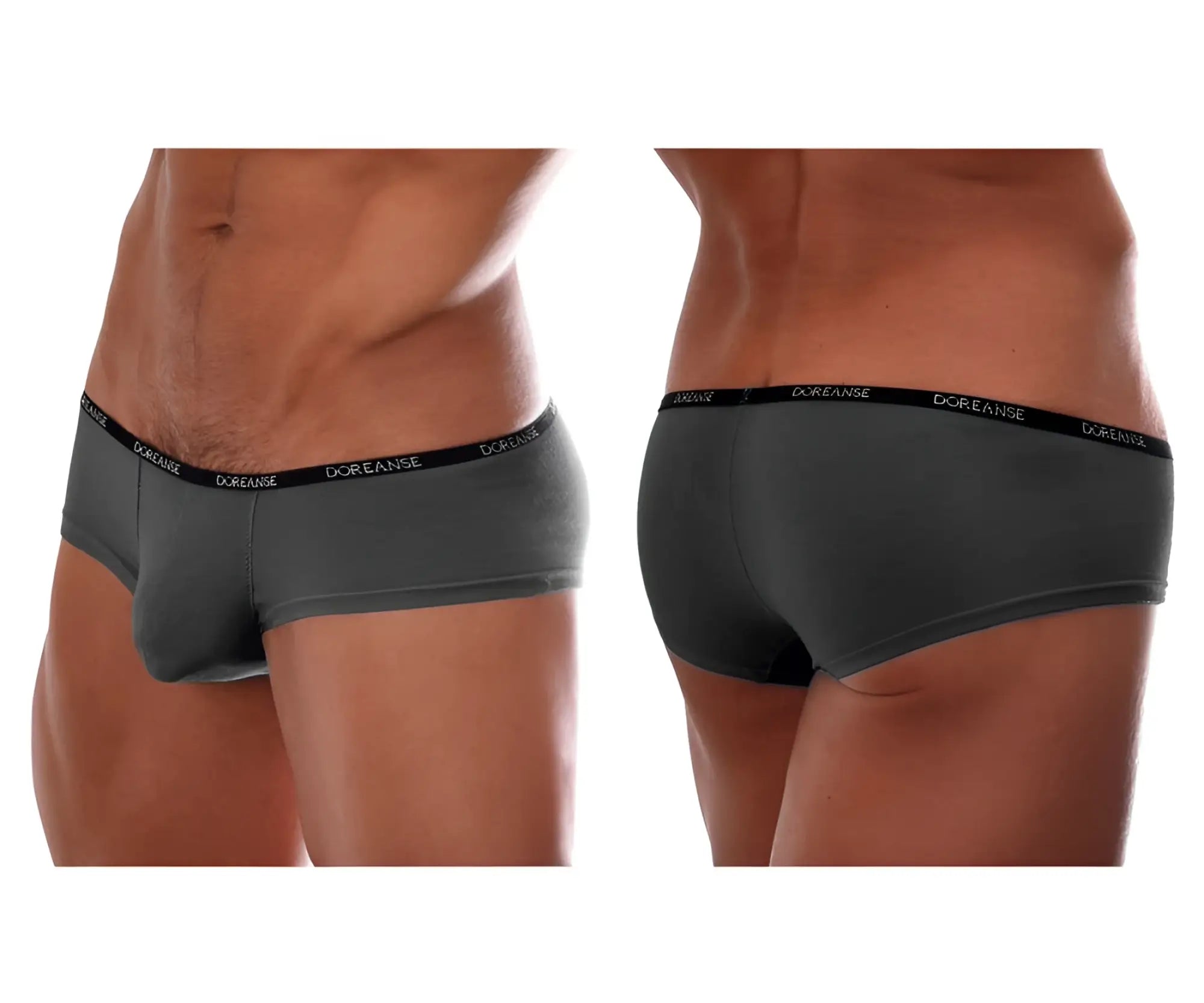 Dark gray doreanse 1781-smk naked mini trunk briefs with black elastic waistband and white brand name lettering