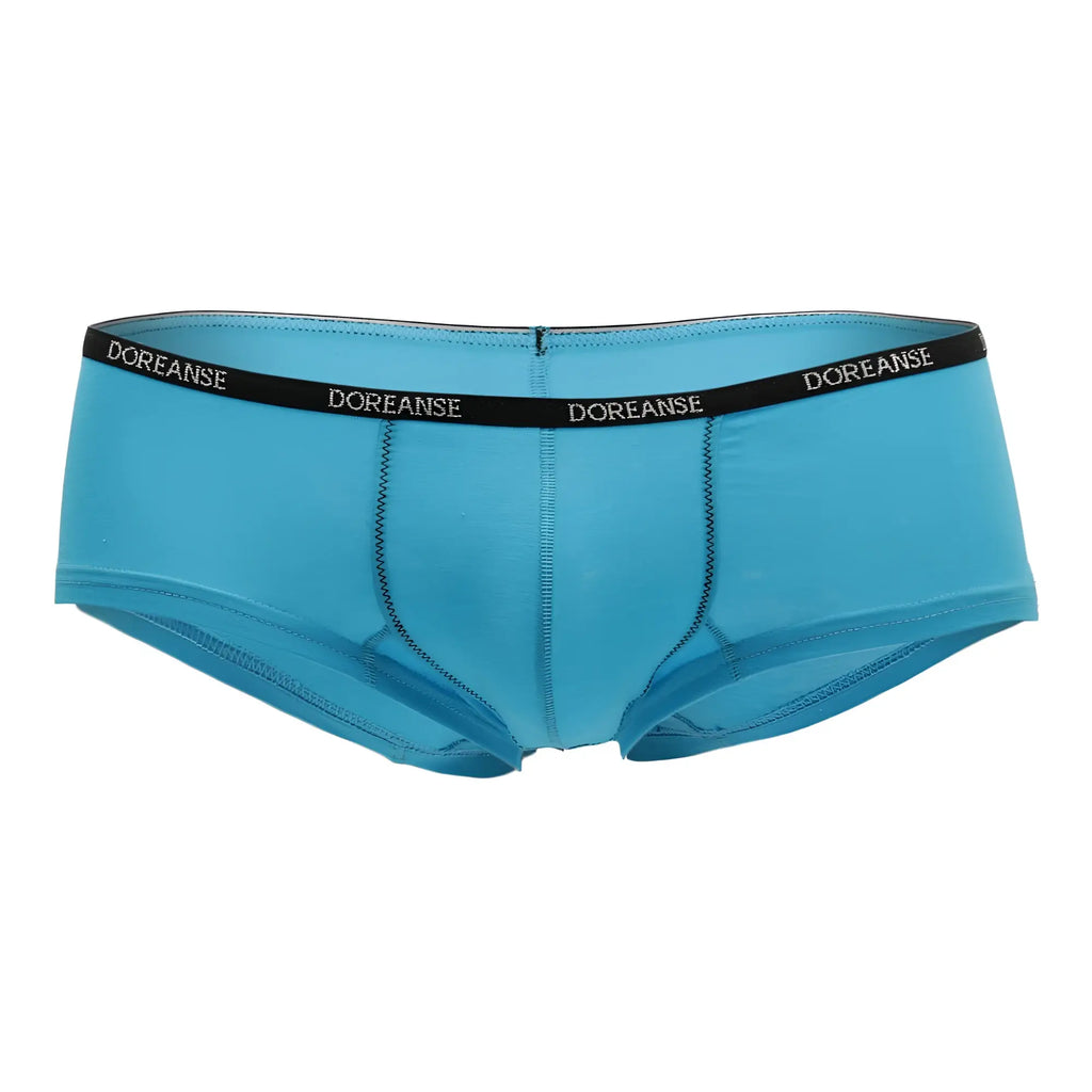 Turquoise doreanse 1781-trq naked mini trunk briefs with black elastic waistband and white brand name lettering