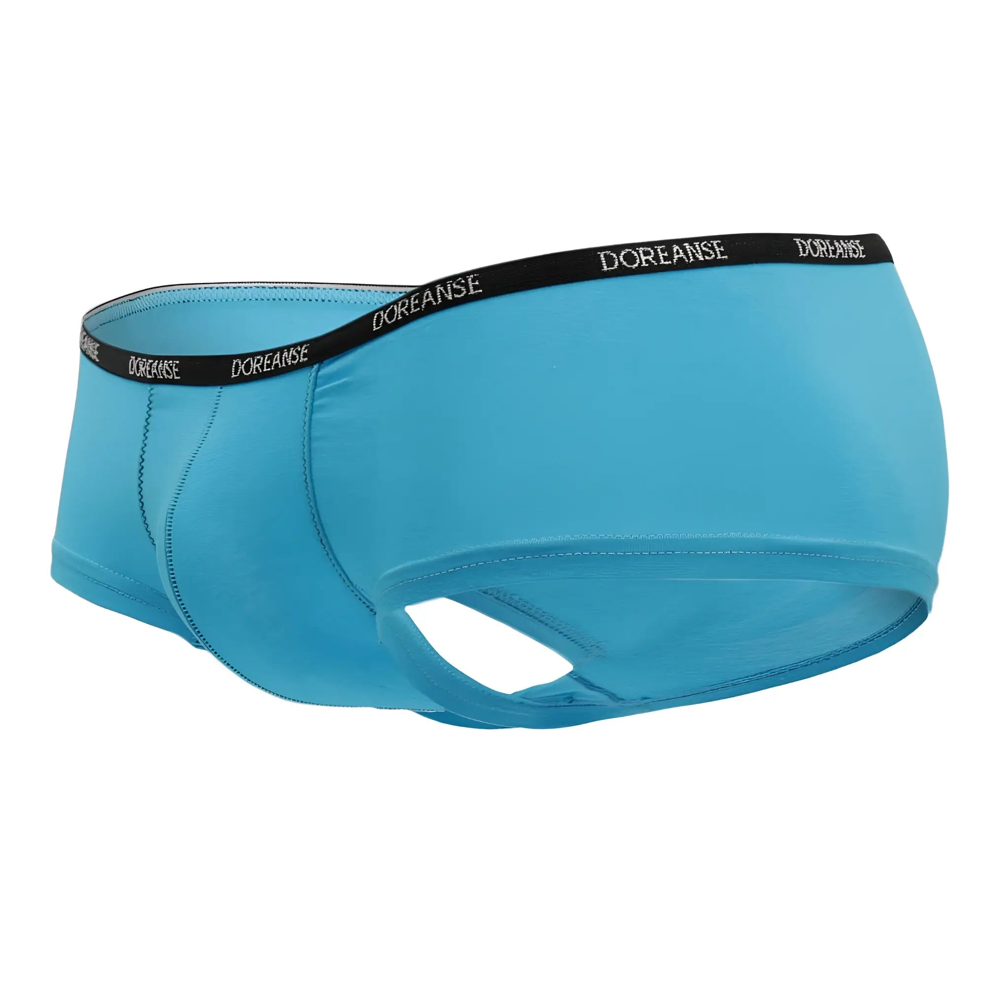 Turquoise doreanse 1781-trq naked mini trunk briefs with black waistband and white brand name lettering