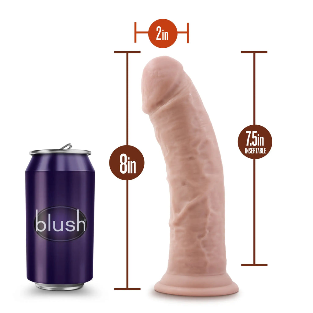 Blush brand dr skin 8in vanilla silicone dildo with suction cup and realistic skin texture in pink