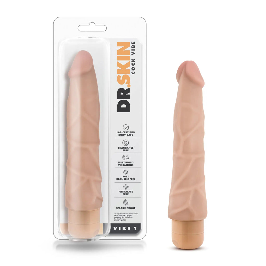 Beige dr skin cock vibe 1 9in vibrating cock made of soft material for personal pleasure use
