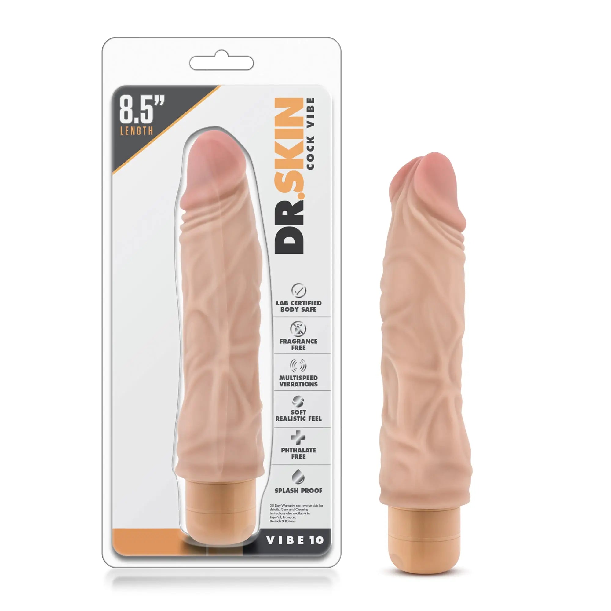 Dr skin vibrating cock vibe 10 8.5 inch beige silicone dildo designed for realistic pleasure and stimulation