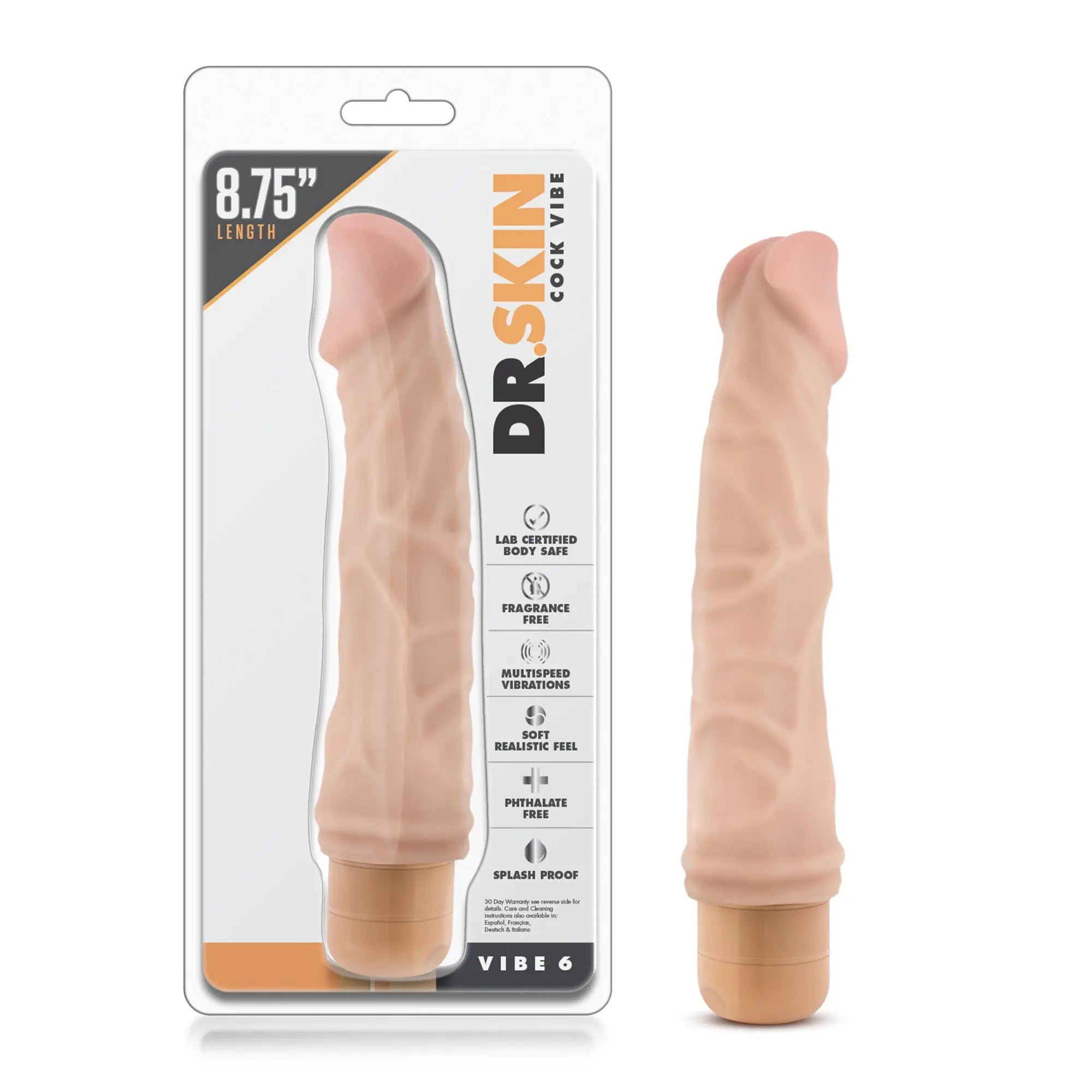 Beige dr skin cock vibe 6 8.5 inch vibrating cock designed for enhanced pleasure and realistic feel