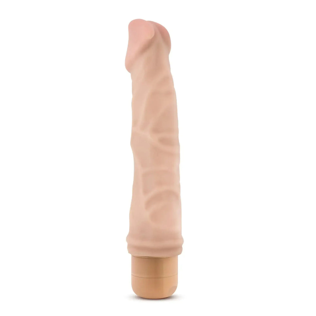 Beige silicone vibrating cock vibe with textured surface and rounded base from Dr Skin 6 8.5 inches