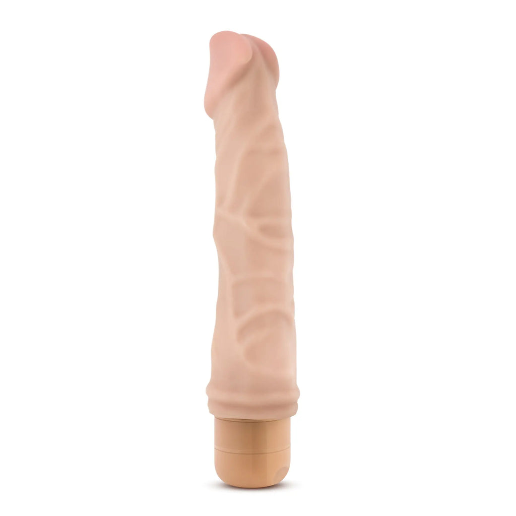 Beige silicone vibrating cock vibe with textured surface and rounded base from Dr Skin 6 8.5 inches