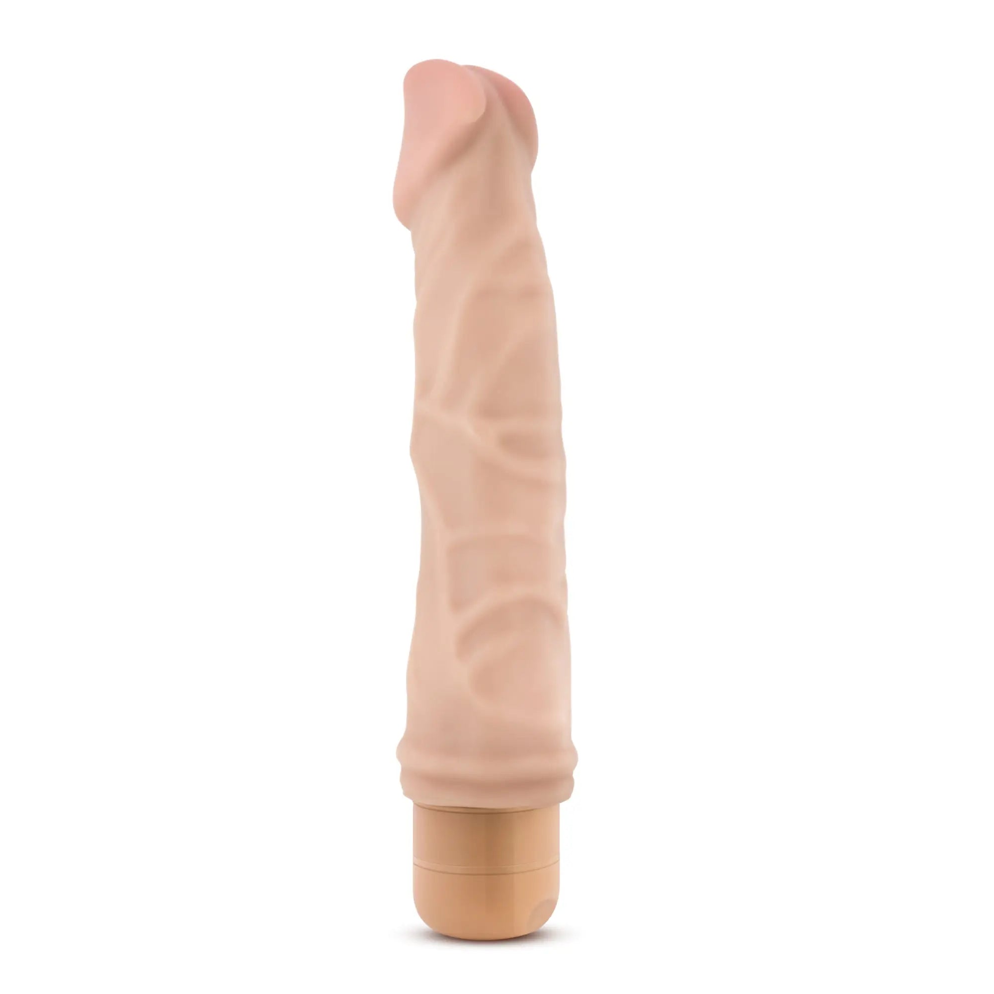 Beige silicone vibrating cock vibe with textured surface and rounded base from Dr Skin 6 8.5 inches