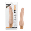 Beige silicone dr skin cock vibe vibrating cock ring with textured surface and rounded tip 7 8.5in length