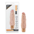 Dr Skin vibrating 7 inch peach silicone cock ring with textured realistic design and rounded base in beige