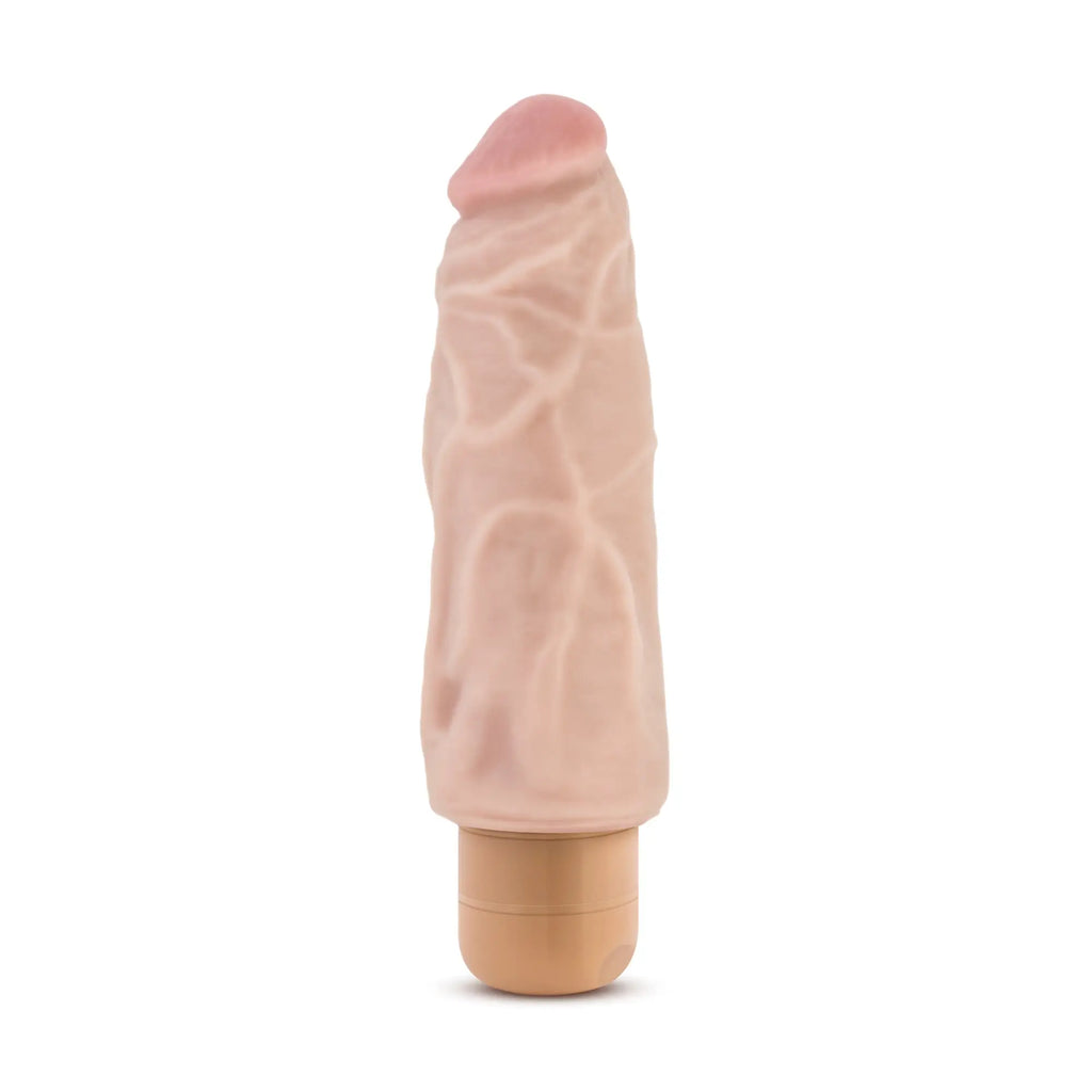 Pink silicone dildo with textured surface and wooden base from dr skin 97.5 inch vibrating cock beige model