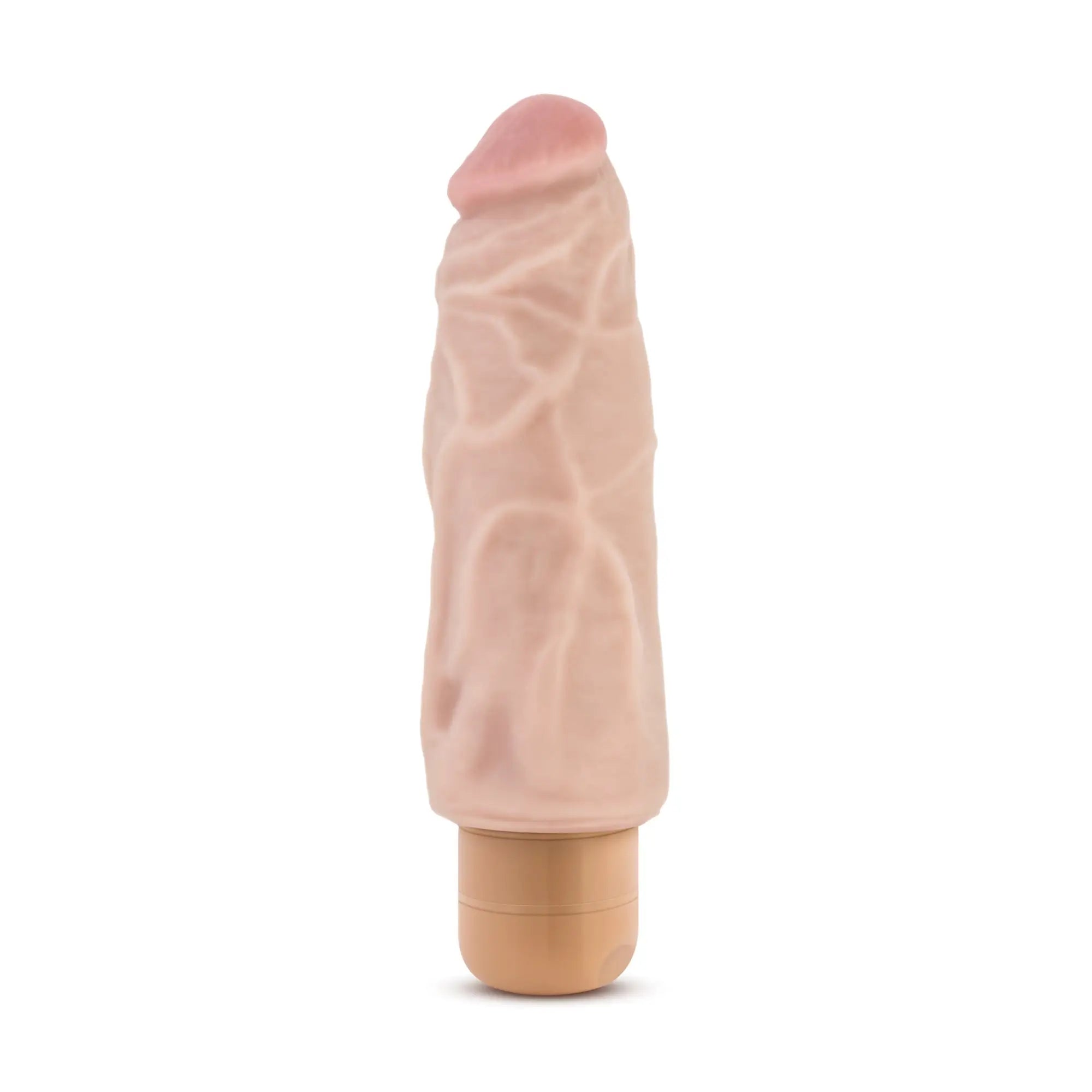 Pink silicone dildo with textured surface and wooden base from dr skin 97.5 inch vibrating cock beige model