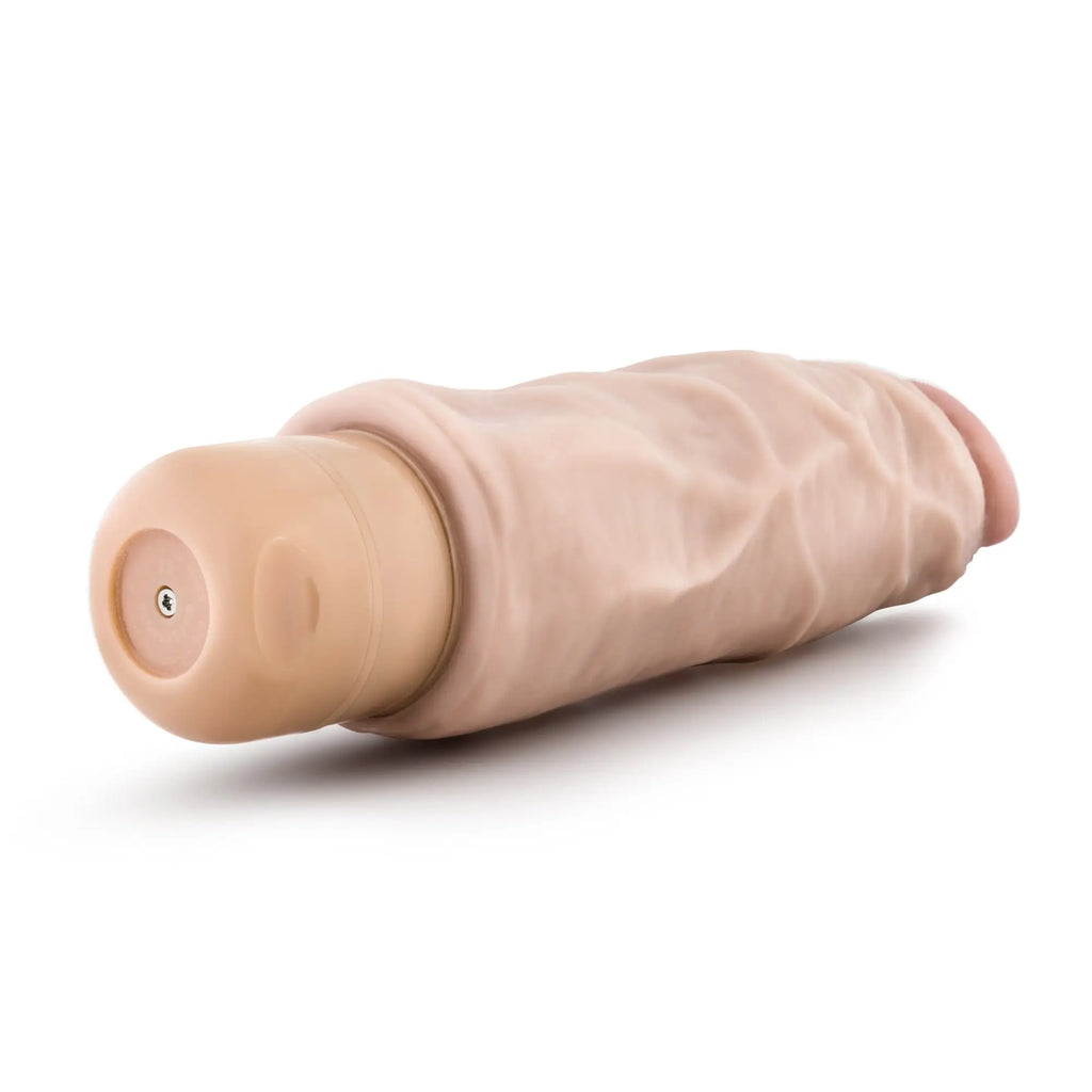 Beige silicone dr skin cock vibe 9 7.5in vibrating cock with textured surface and rounded ends