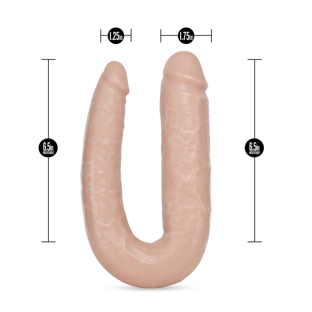Beige silicone u-shaped adult toy dr skin dr double vanilla with textured surface and curved design