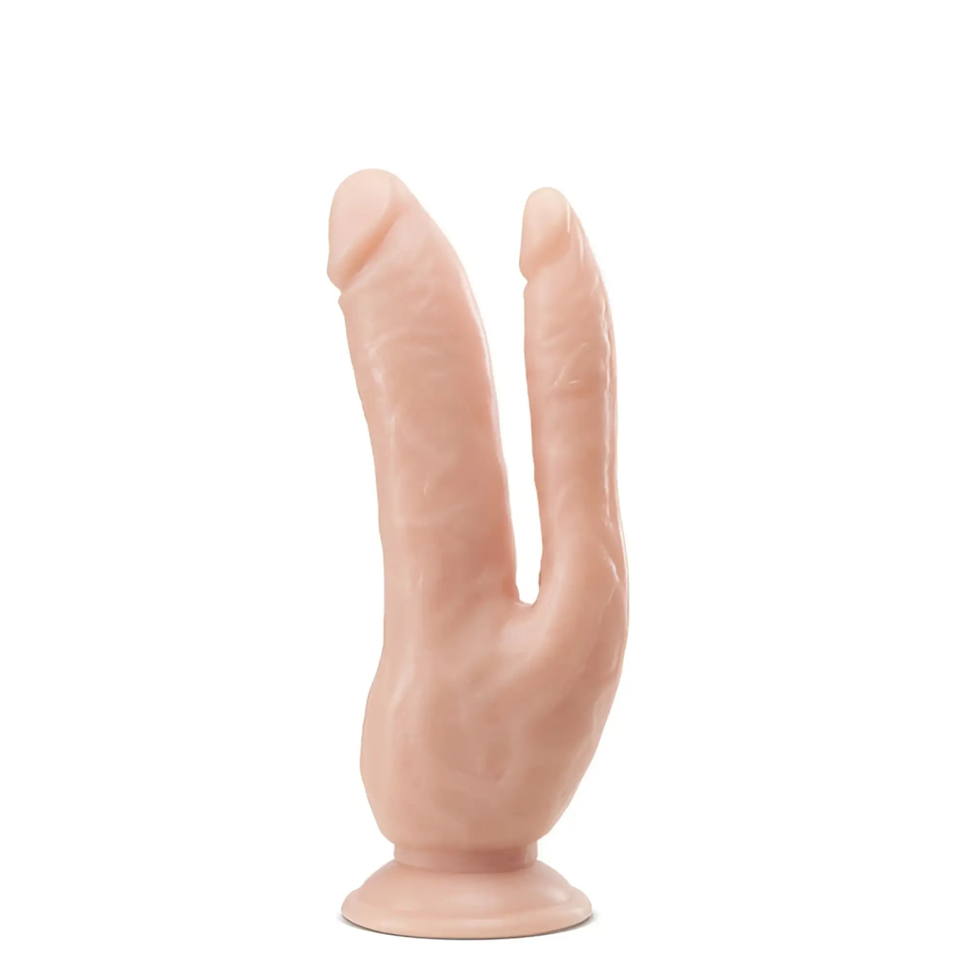 Pink silicone dual-headed dildo with suction base dr skin dp cock 8in designed for hands-free use