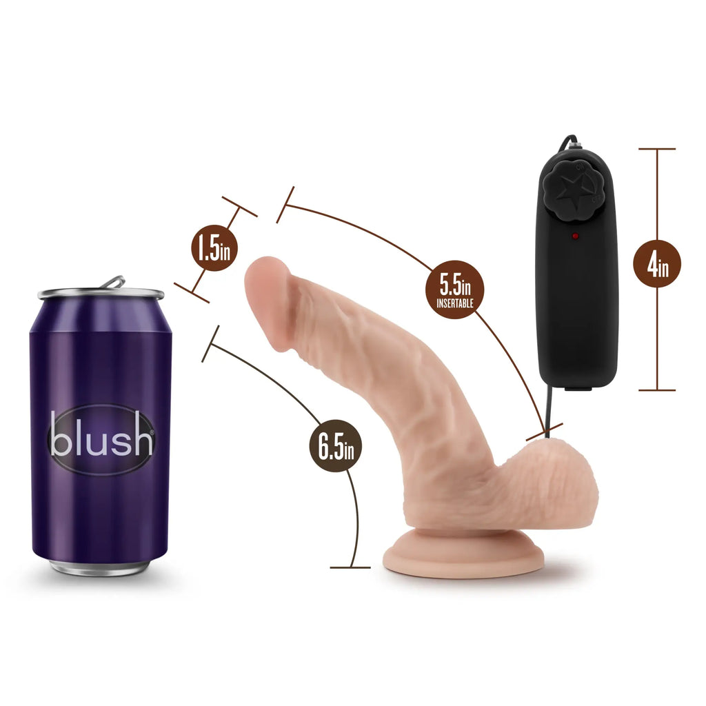 Blush brand silicone male masturbator with black remote control featured in dr skin dr ken 6.5in vibrating cock vanilla