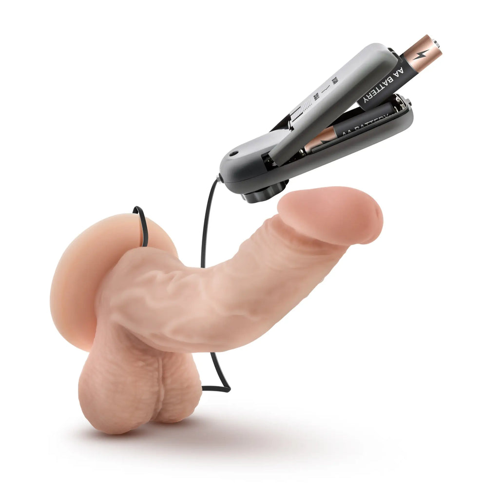 Pink silicone vibrating 6.5 inch cock with suction cup and gray battery pack by dr skin dr ken vanilla