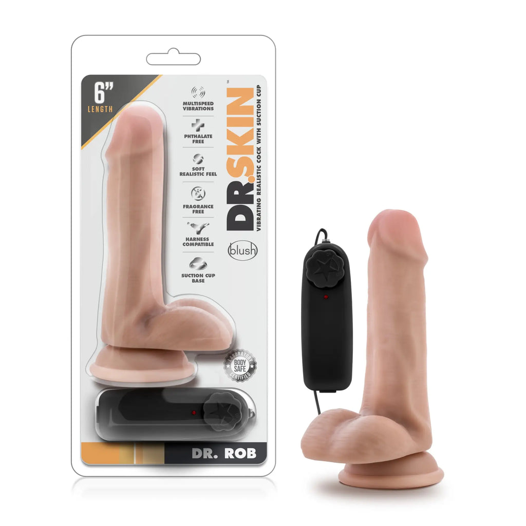 Dr skin vibrating 6 inch cock with suction cup in vanilla color for hands free use