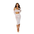 White lace crop top with delicate floral patterns and thin straps from dreamgirl bralette and slip skirt white one size