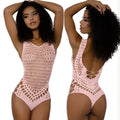 Dreamgirl Lola teddy rose quartz one size sheer pink mesh one-piece bodysuit with v-neckline and back cutouts