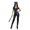 Dreamgirl LT Ivana Misbehave costume in navy blue police officer style with black patent leather thigh-high boots and cap