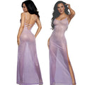 Sheer lavender DreamGirl ombre glitter mesh gown with delicate spaghetti straps in size small medium