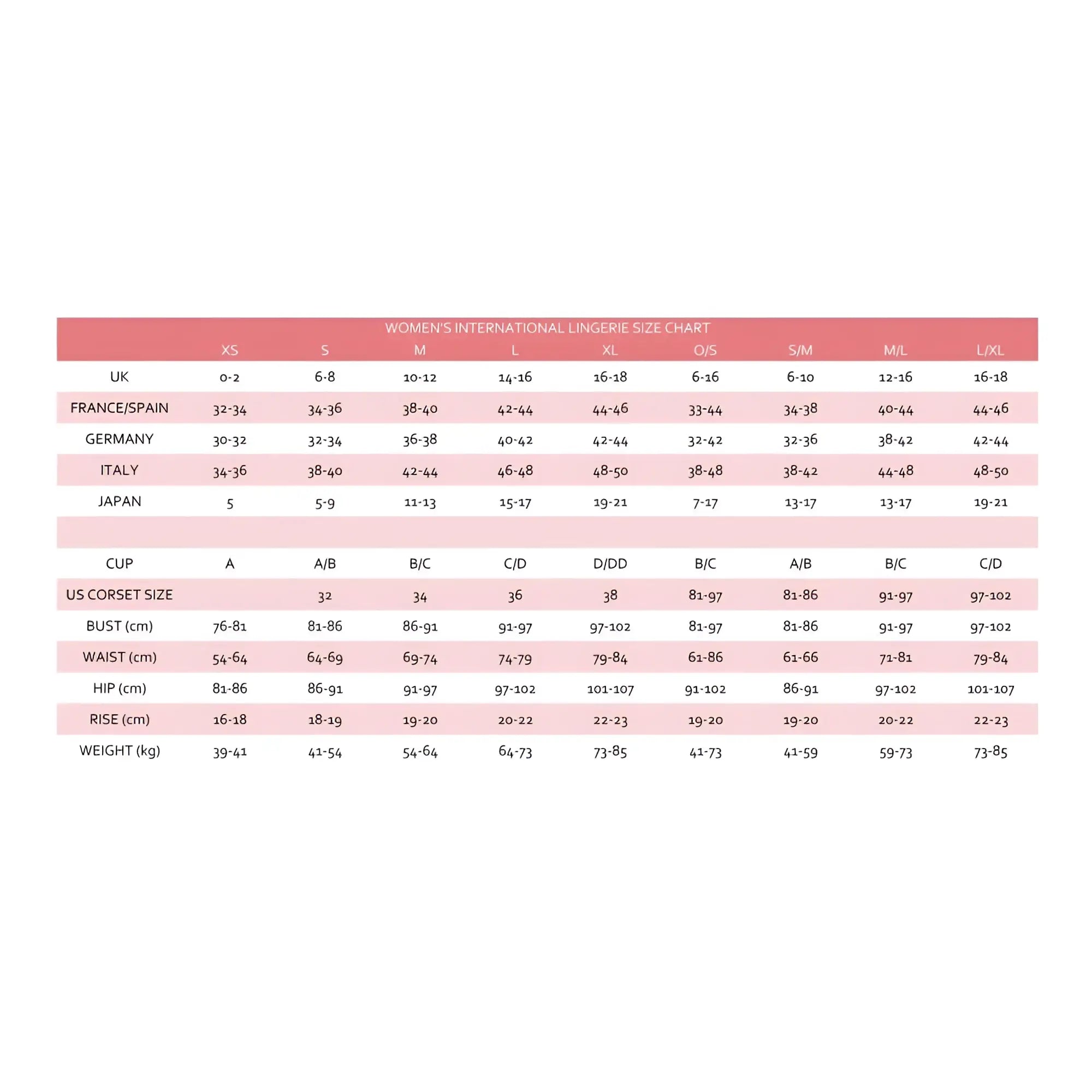Women’s international lingerie size chart with measurements for dreamgirl ombre glitter mesh gown lilac s m and us sizing