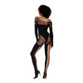 Black fishnet bodysuit with long sleeves and cut-out panels from dreamgirl seamless opaque and fishnet bodystocking