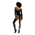Black fishnet bodysuit with long sleeves and cut-out panels from dreamgirl seamless opaque and fishnet bodystocking