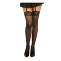 Dreamgirl thigh high fishnet stockings in black with lace trim and suspenders one size