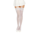 White sheer thigh high stockings with lace trim by Dreamgirl in one size designed for elegant wear