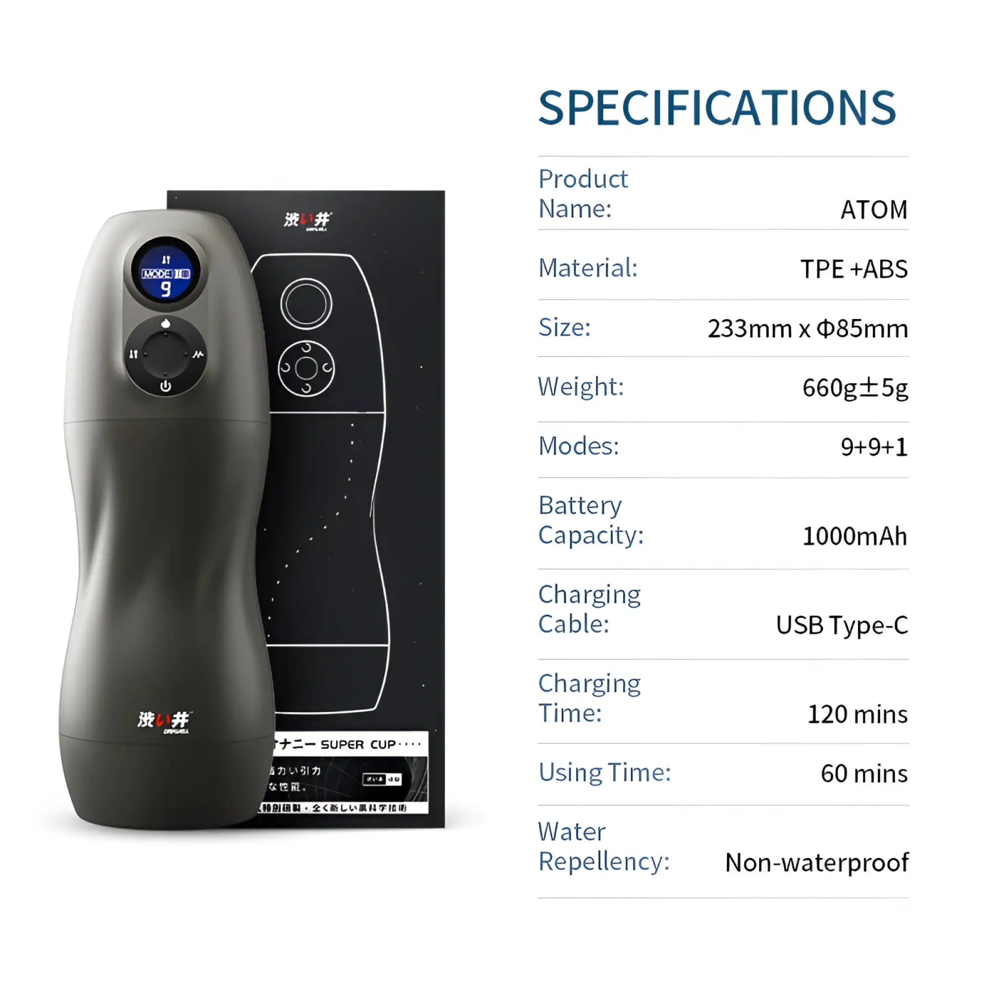 Gray atom model personal massager made of tpe and abs plastic with a sleek ergonomic design for drywell atom use