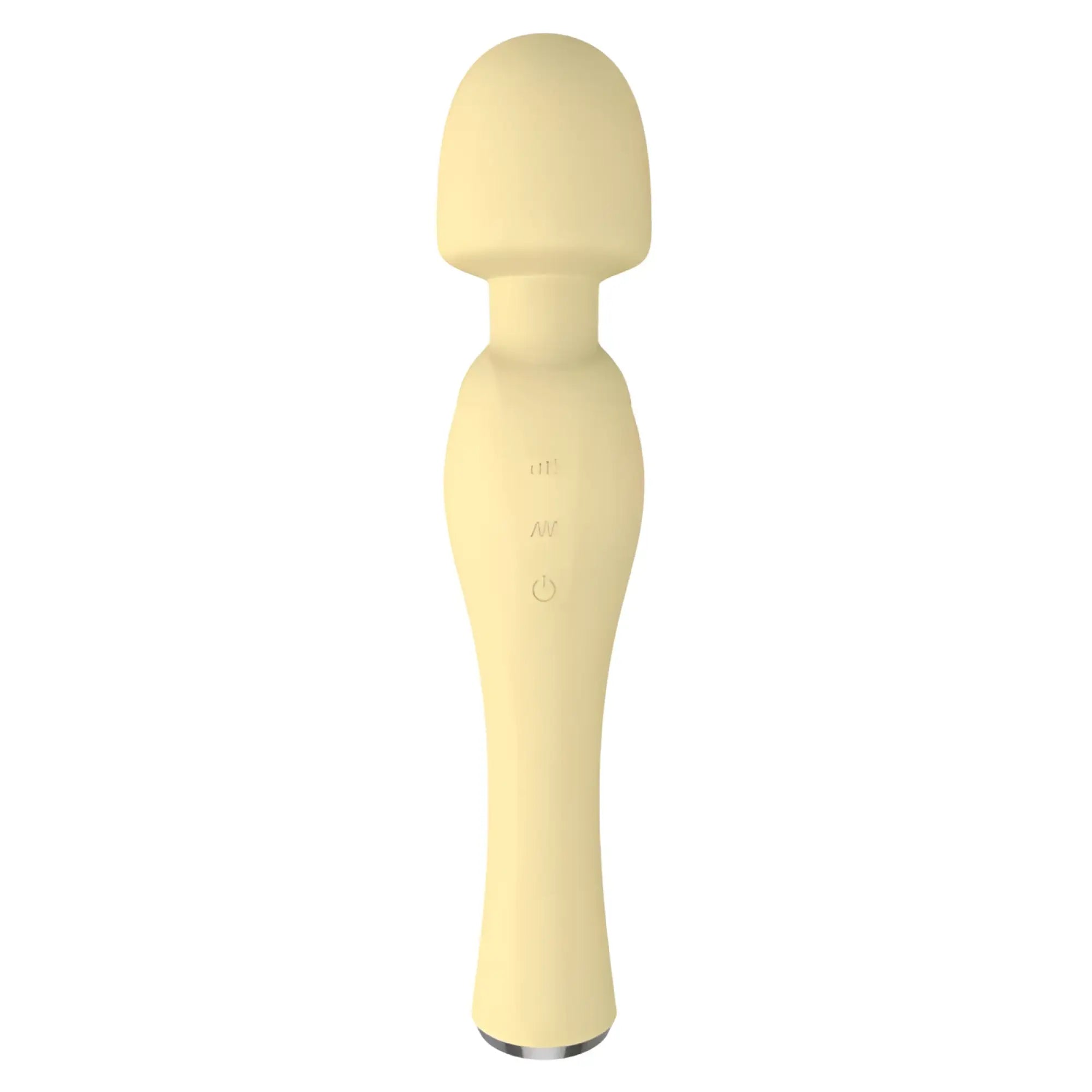 Cream-colored drywell blossom wand massager with smooth rounded silicone head and ergonomic handle with control buttons