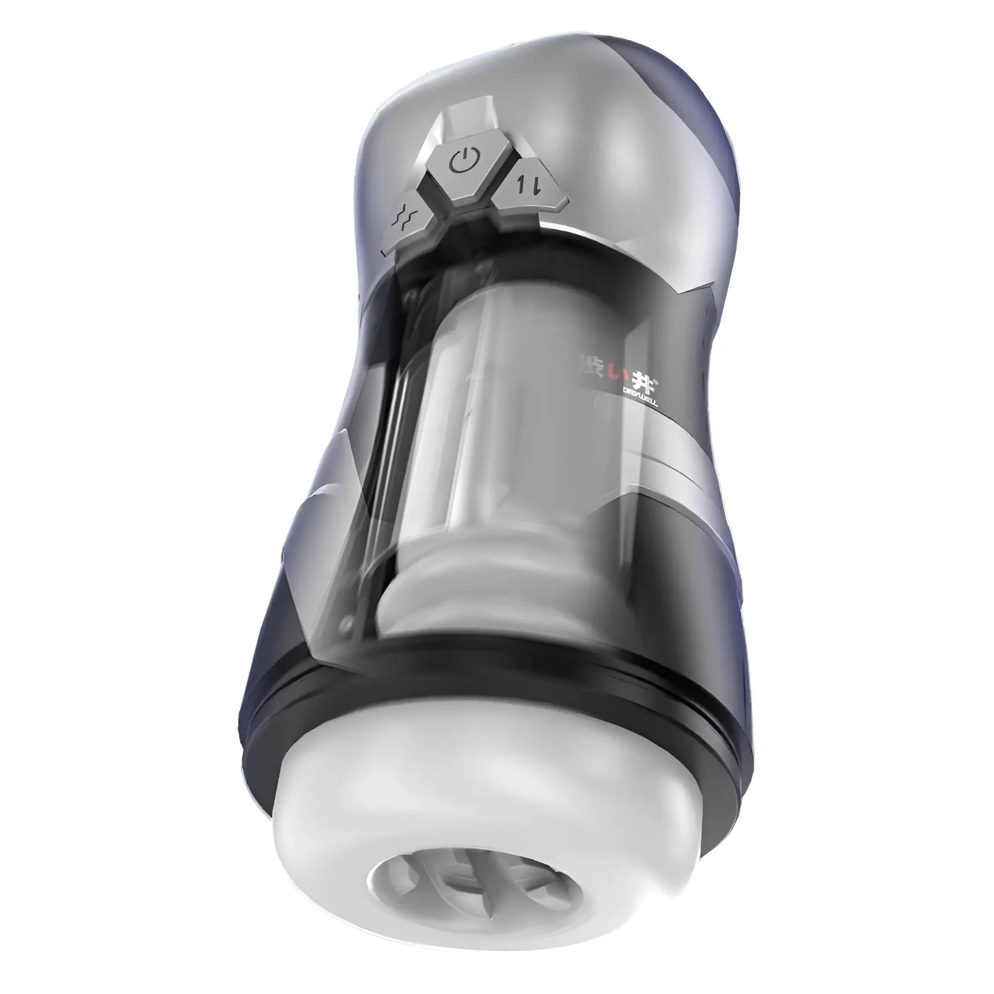 Silver and black drywell dva automatic usb thrusting and vibrating masturbator with transparent body and control buttons