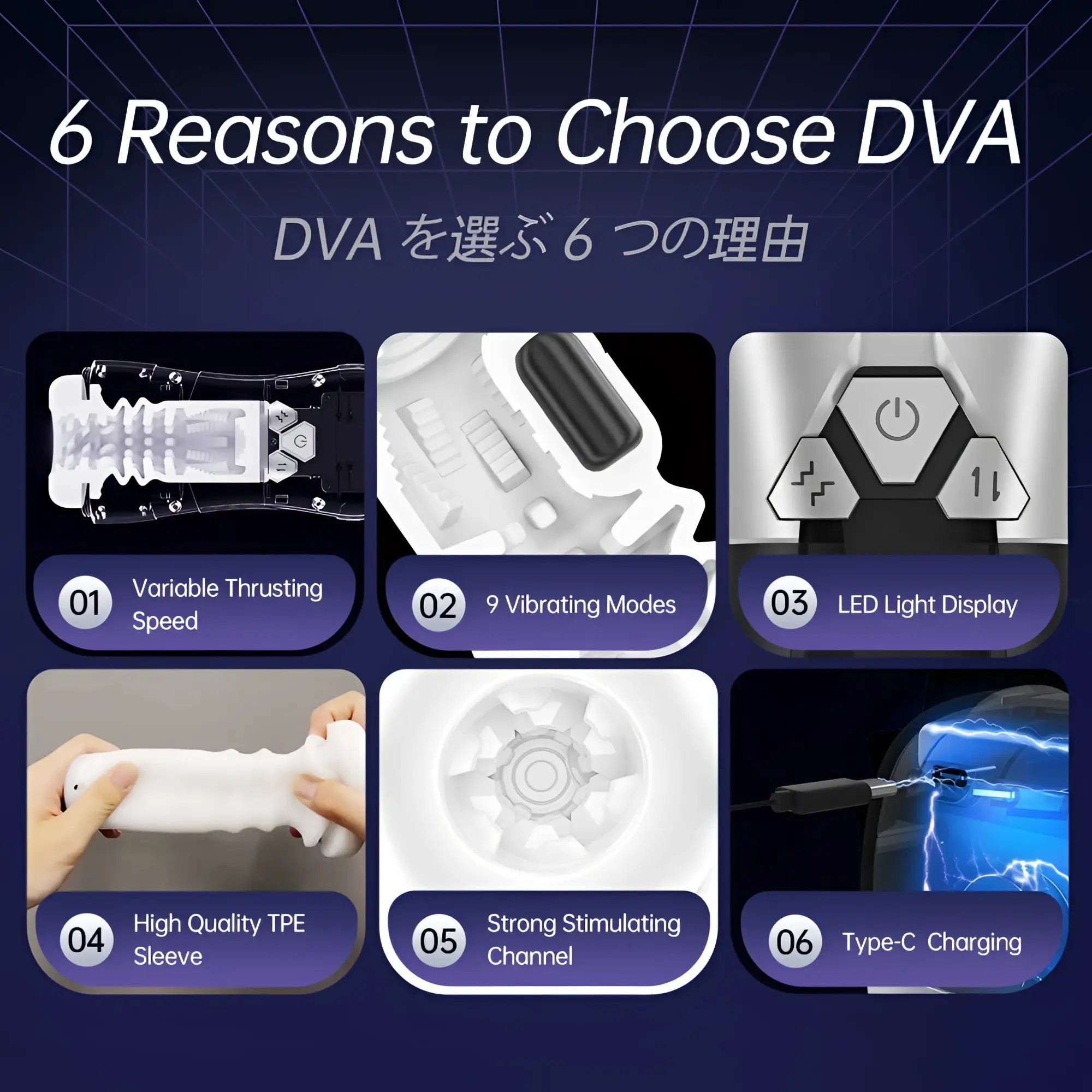 White Drywell DVA automatic USB thrusting and vibrating adult toy with tpe sleeve and led display features