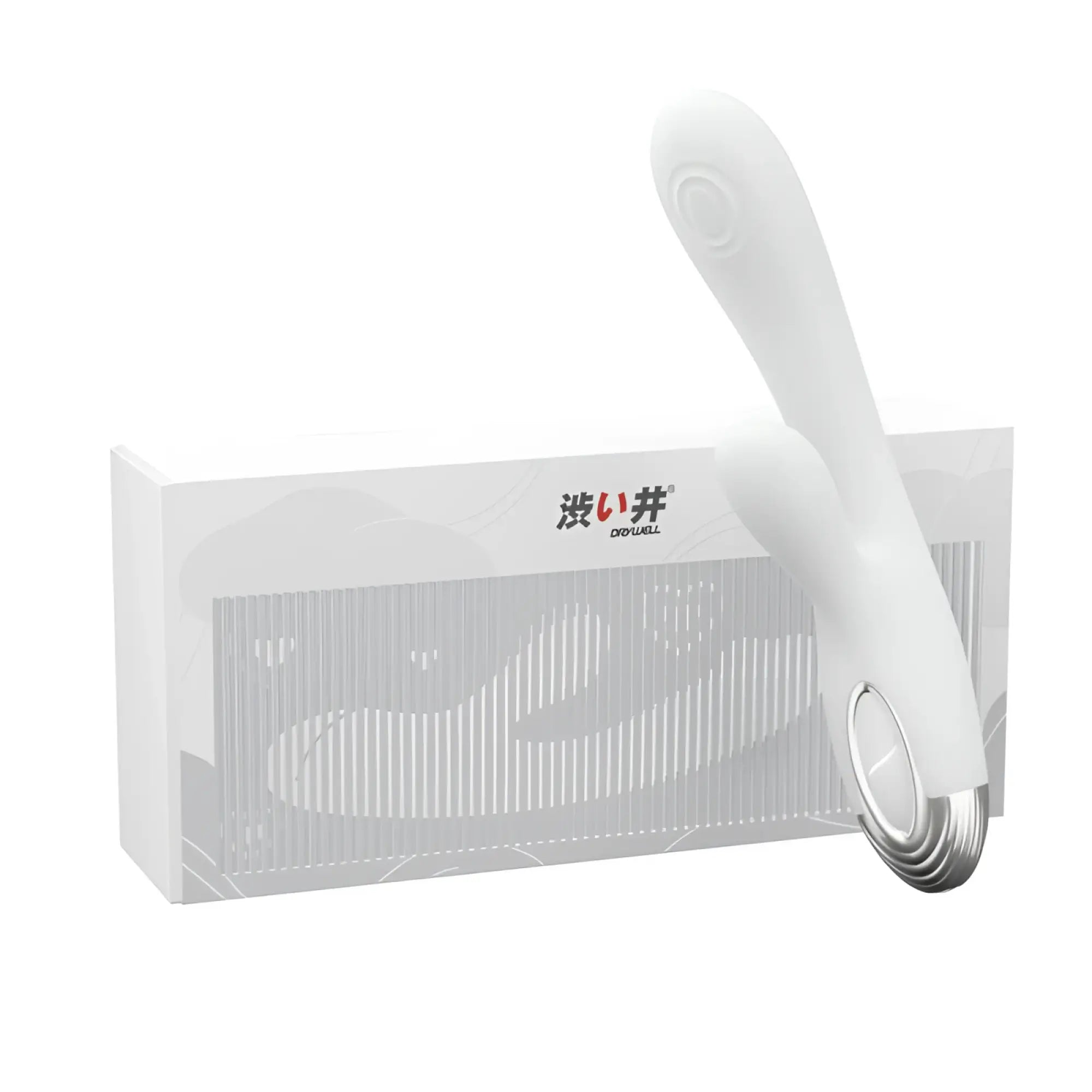 White silicone-handled drywell pada rabbit and g-spot pulsing vibrator with metallic silver circular base
