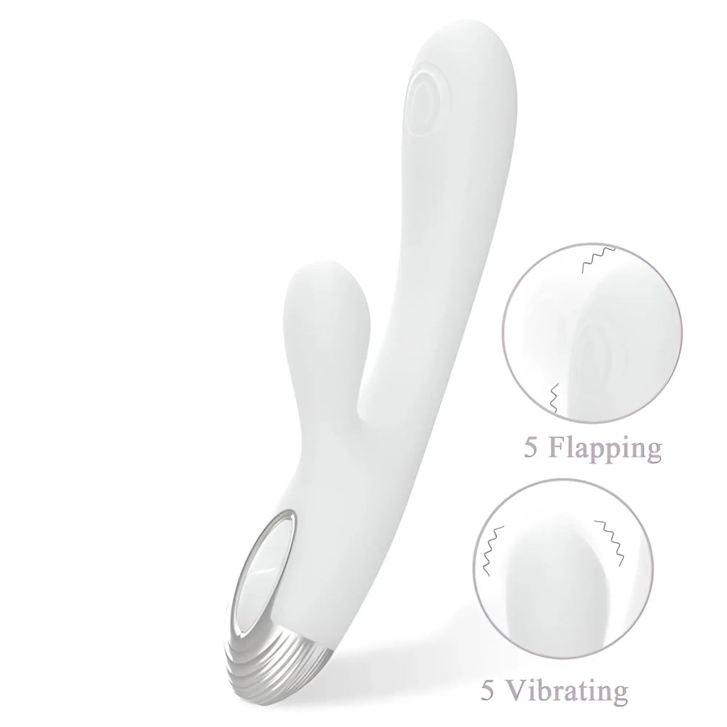 Drywell pada rabbit and g-spot pulsing vibrator in white silicone with silver metallic base and control button