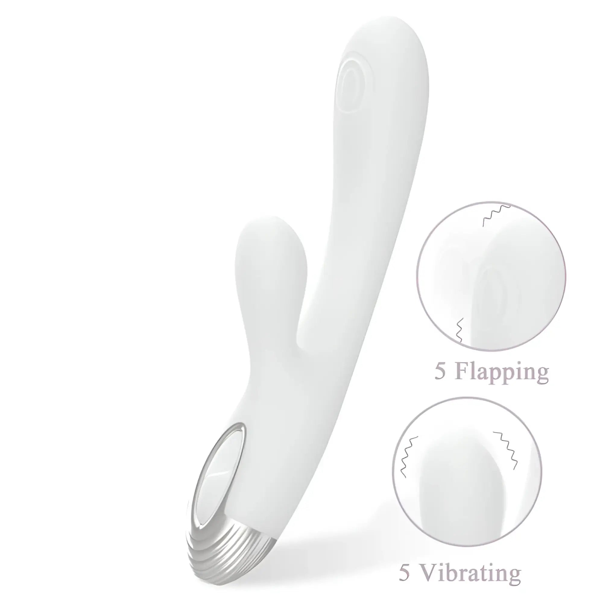 Drywell pada rabbit and g-spot pulsing vibrator in white silicone with silver metallic base and control button