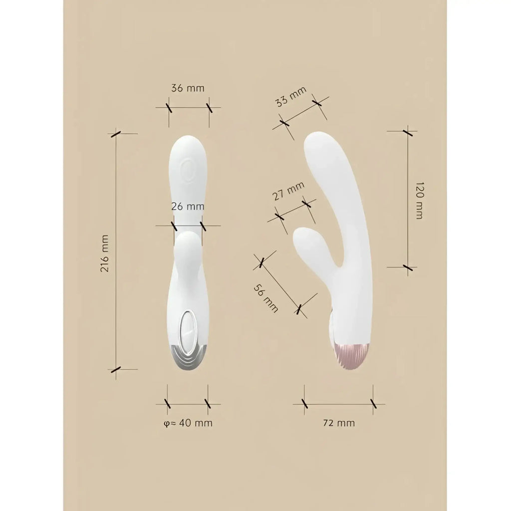 Drywell Pada rabbit and g spot pulsing vibrator white silicone with silver base and pink tipped ears