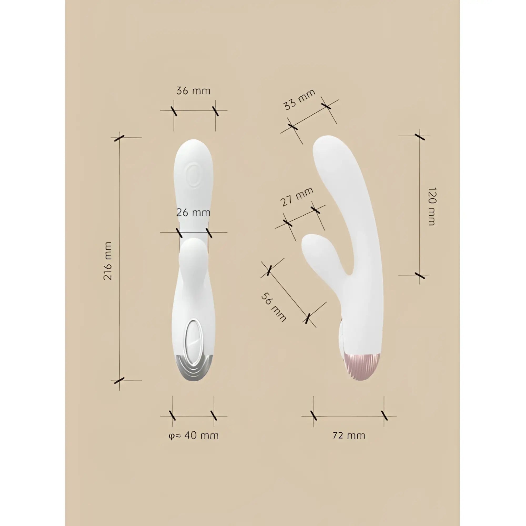 Drywell Pada rabbit and g spot pulsing vibrator white silicone with silver base and pink tipped ears
