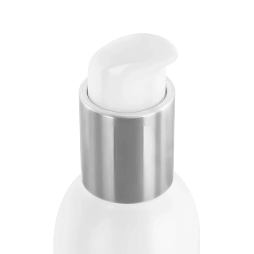 White plastic bottle with sleek silver metallic pump dispenser of easyglide sensitive silicone lubricant 150ml