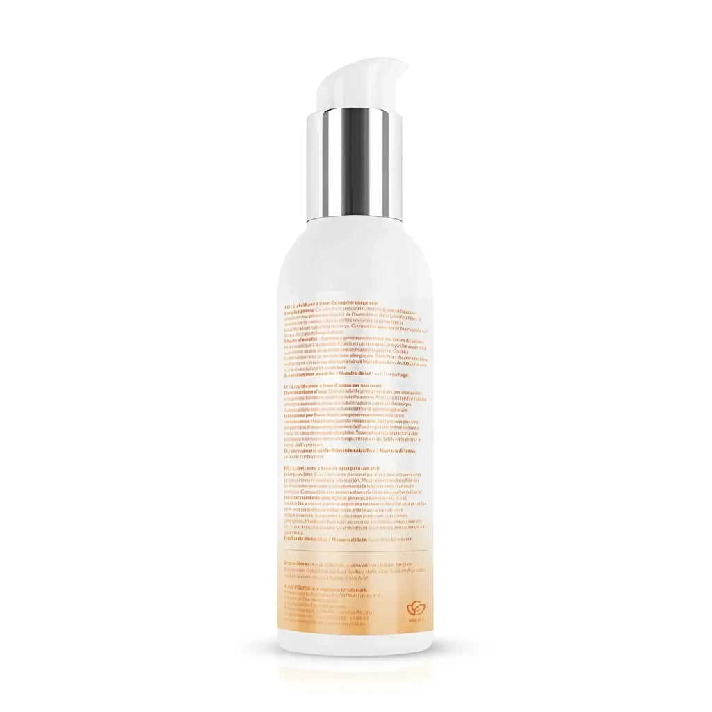 White bottle with silver pump and orange label of easyglide sensitive water based anal lubricant 150ml