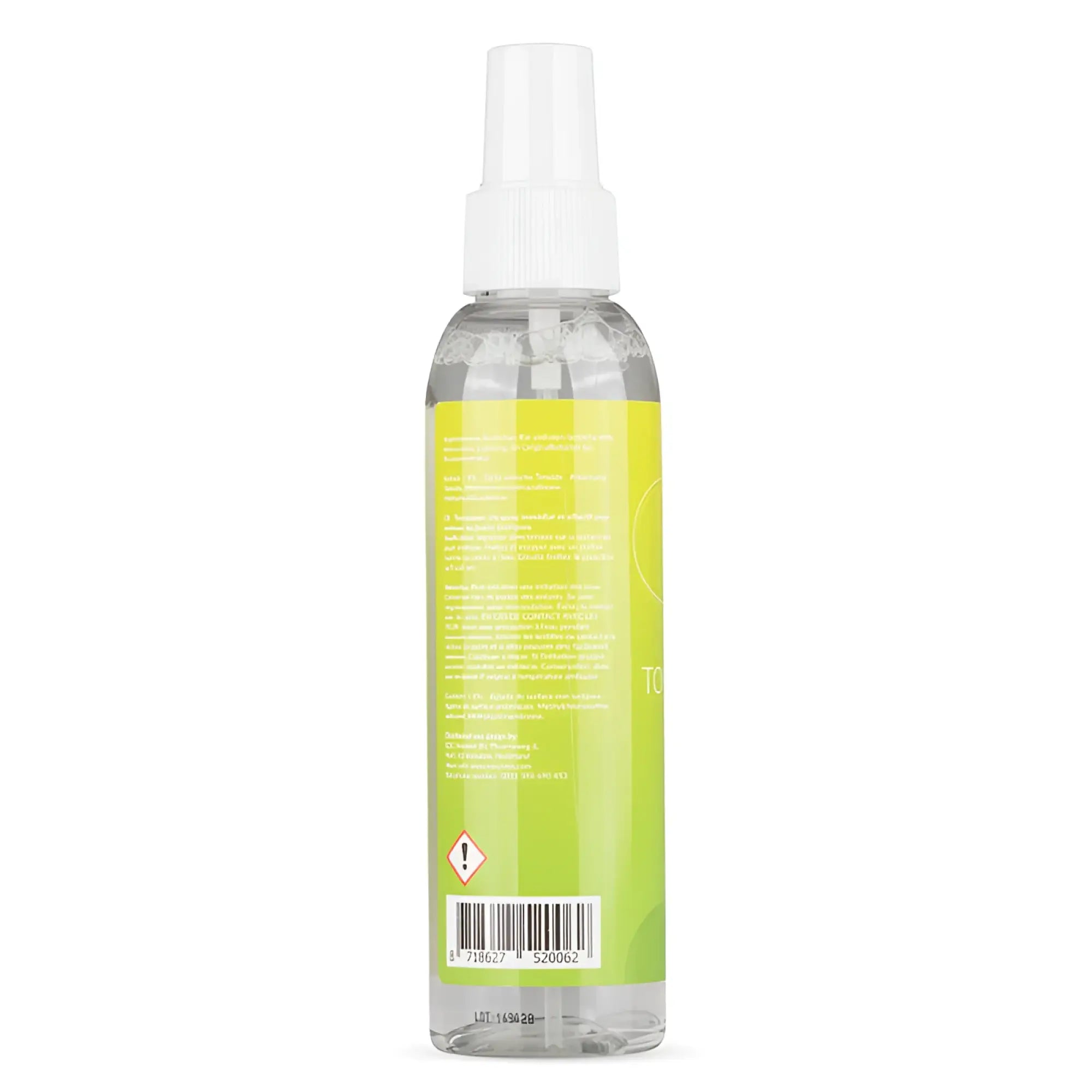 Easyglide toy cleaner 150ml clear plastic spray bottle with white nozzle and lime green label for toy cleaning