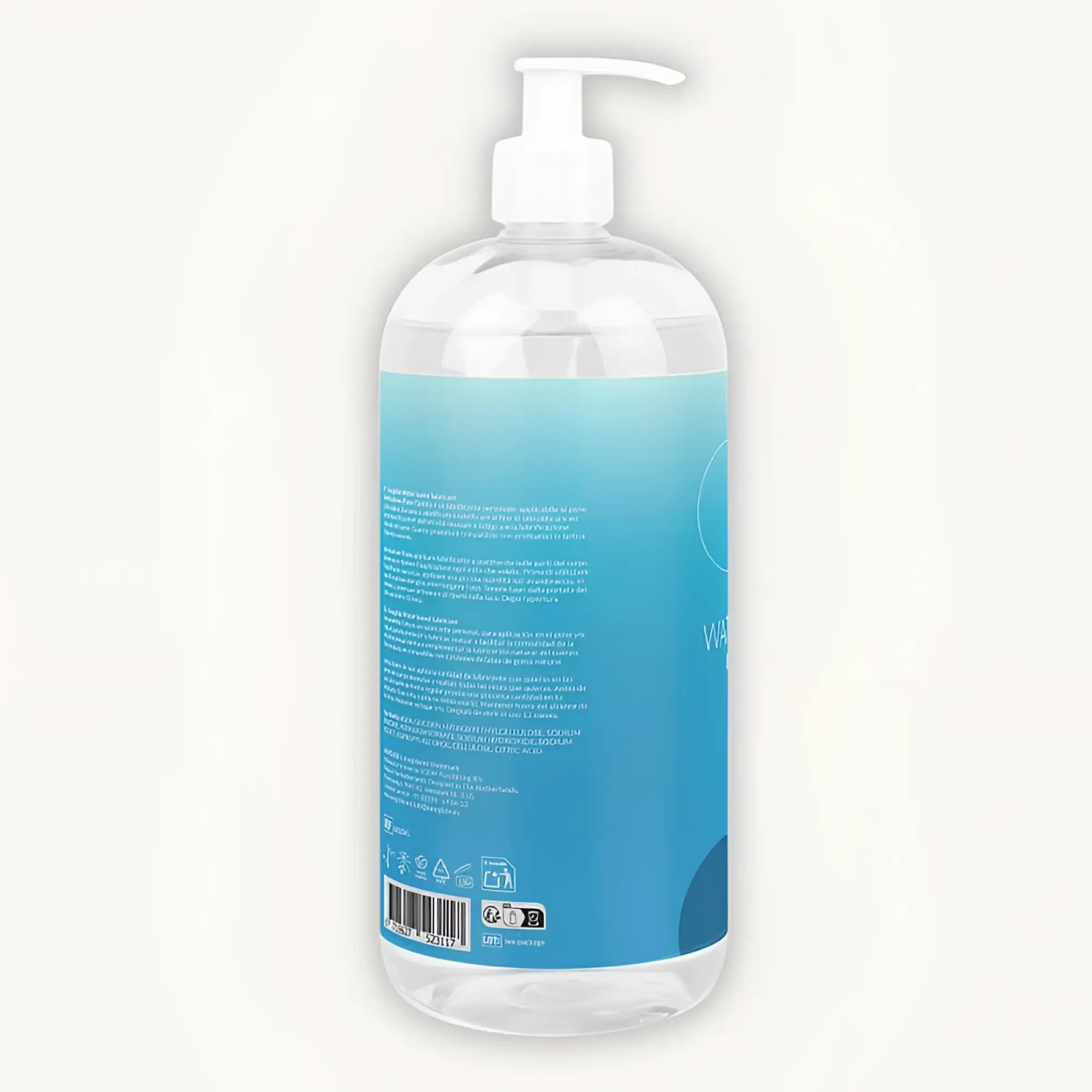 Clear plastic bottle with white pump and blue gradient label containing easyglide water based lubricant 1kg