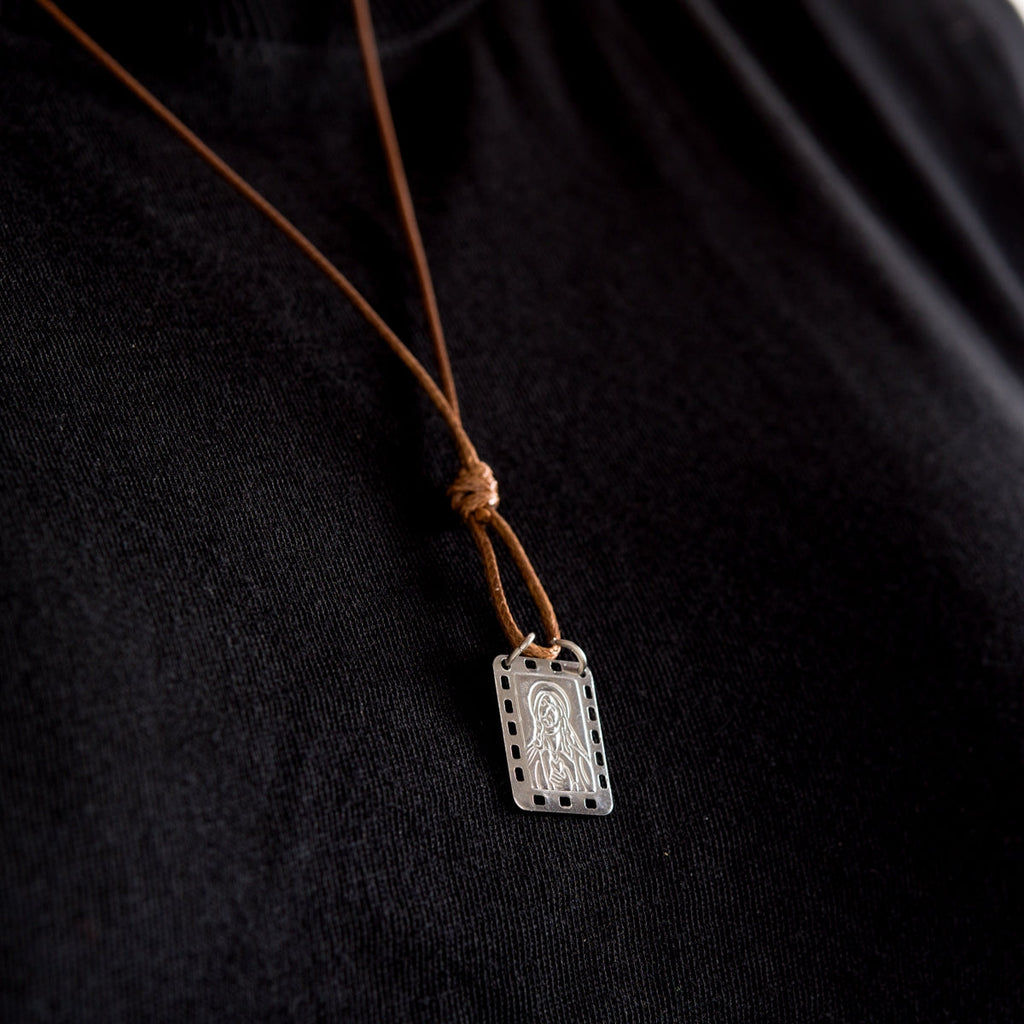 CA-RIO-CA Nossa Senhora do Carmo Scapular with brown leather cord - Men's Necklace - Male Jewelry