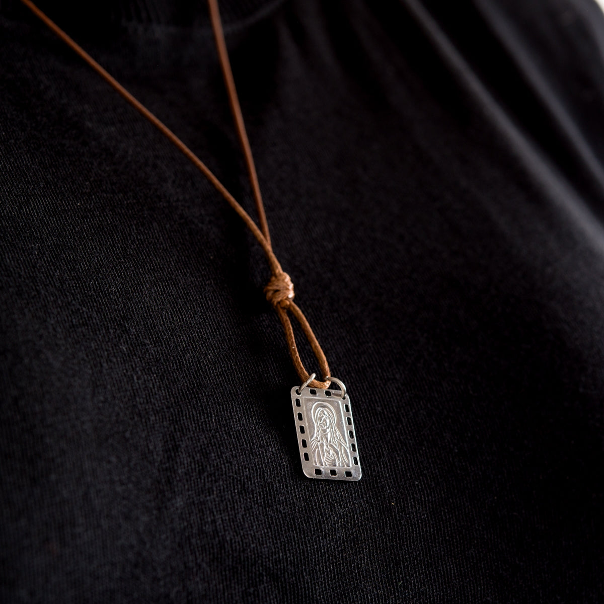 CA-RIO-CA Nossa Senhora do Carmo Scapular with brown leather cord - Men's Necklace - Male Jewelry