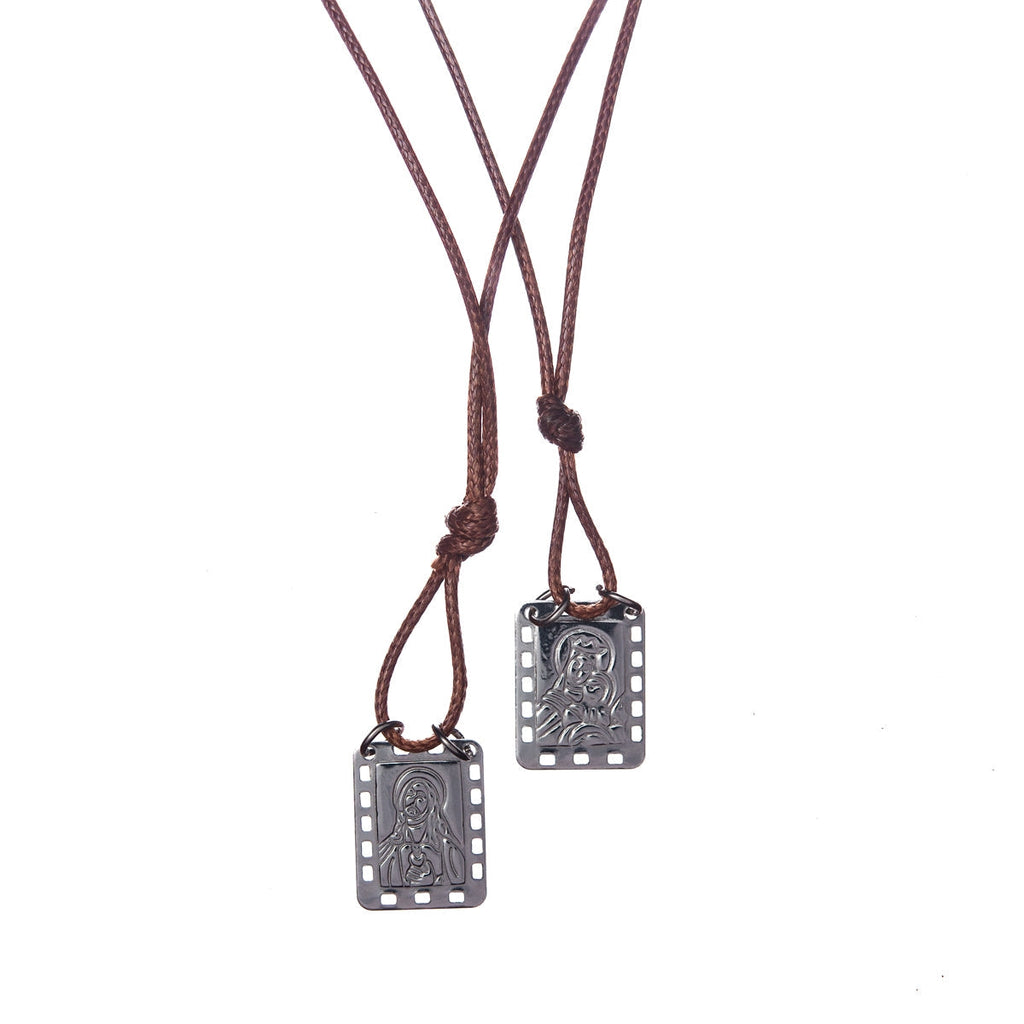 CA-RIO-CA Nossa Senhora do Carmo Scapular with brown leather cord - Men's Necklace - Male Jewelry